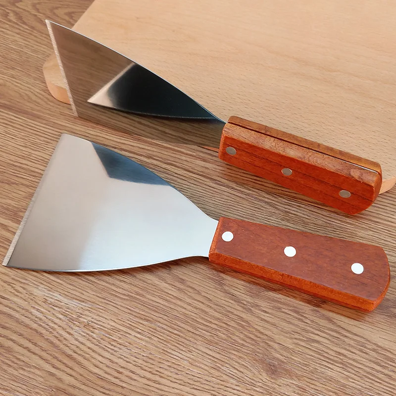 Espátula para panqueques Tiramisú con mango de madera de acero inoxidable para uso doméstico en la cocina
