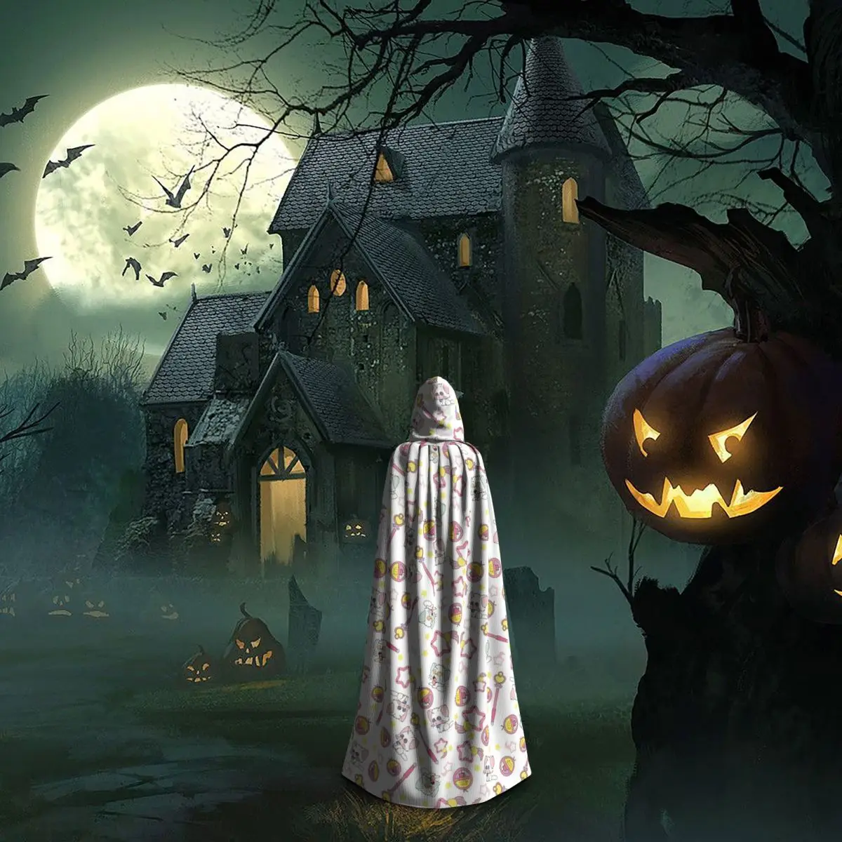 Creamy Mami Texture 02 Long Hooded Cloak Witch Medieval Costume Cosplay Cape HalloweenVampire Adult Unisex