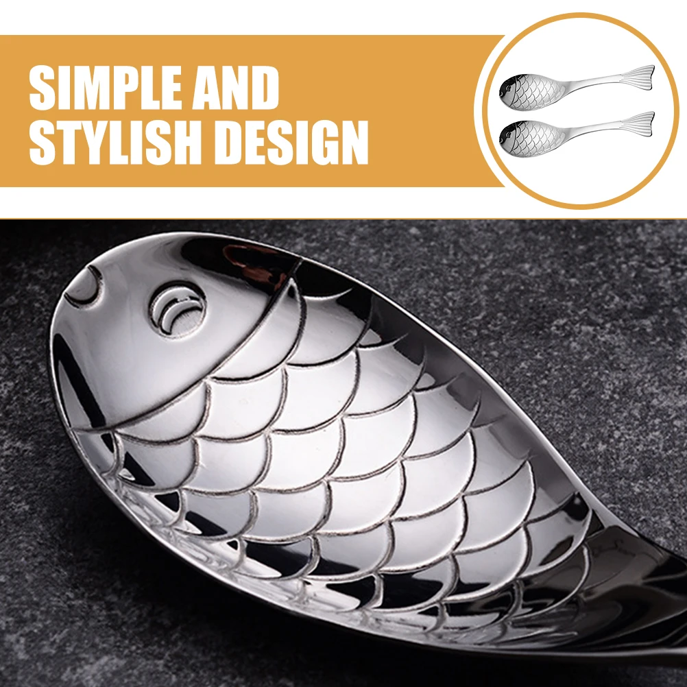 Cucharas de pescado de acero inoxidable para sopa, gachas, postres, vajilla, juego de cocina, cuchara para sopa, cubertería, 2 uds.