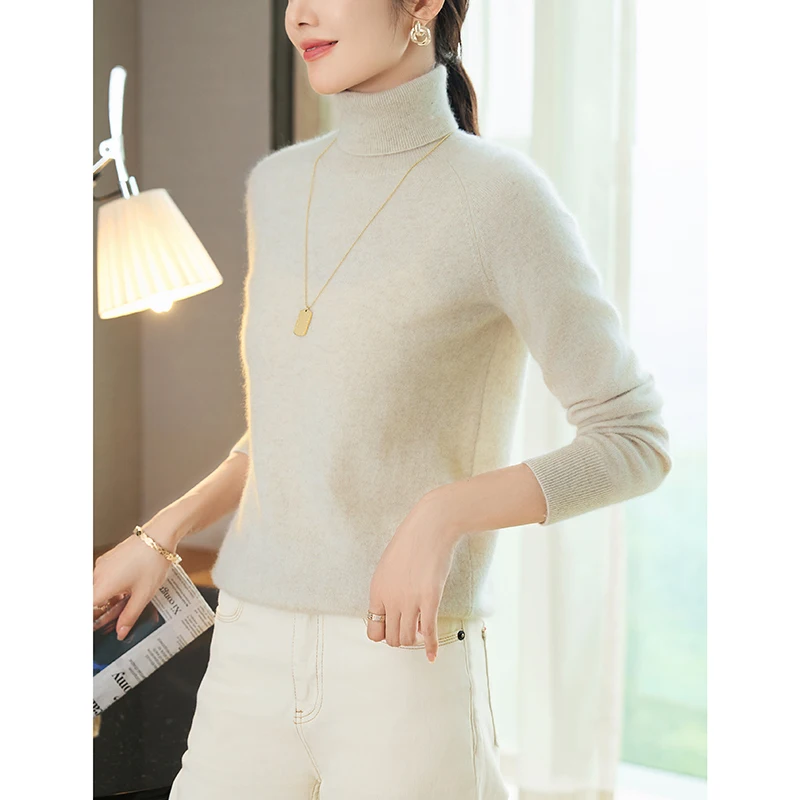 عالية الجودة سلحفاة الرقبة 100% الكشمير السيدات طويلة الأكمام البلوز لينة متماسكة في الخريف والشتاء 2025 ملابس نسائية جديدة