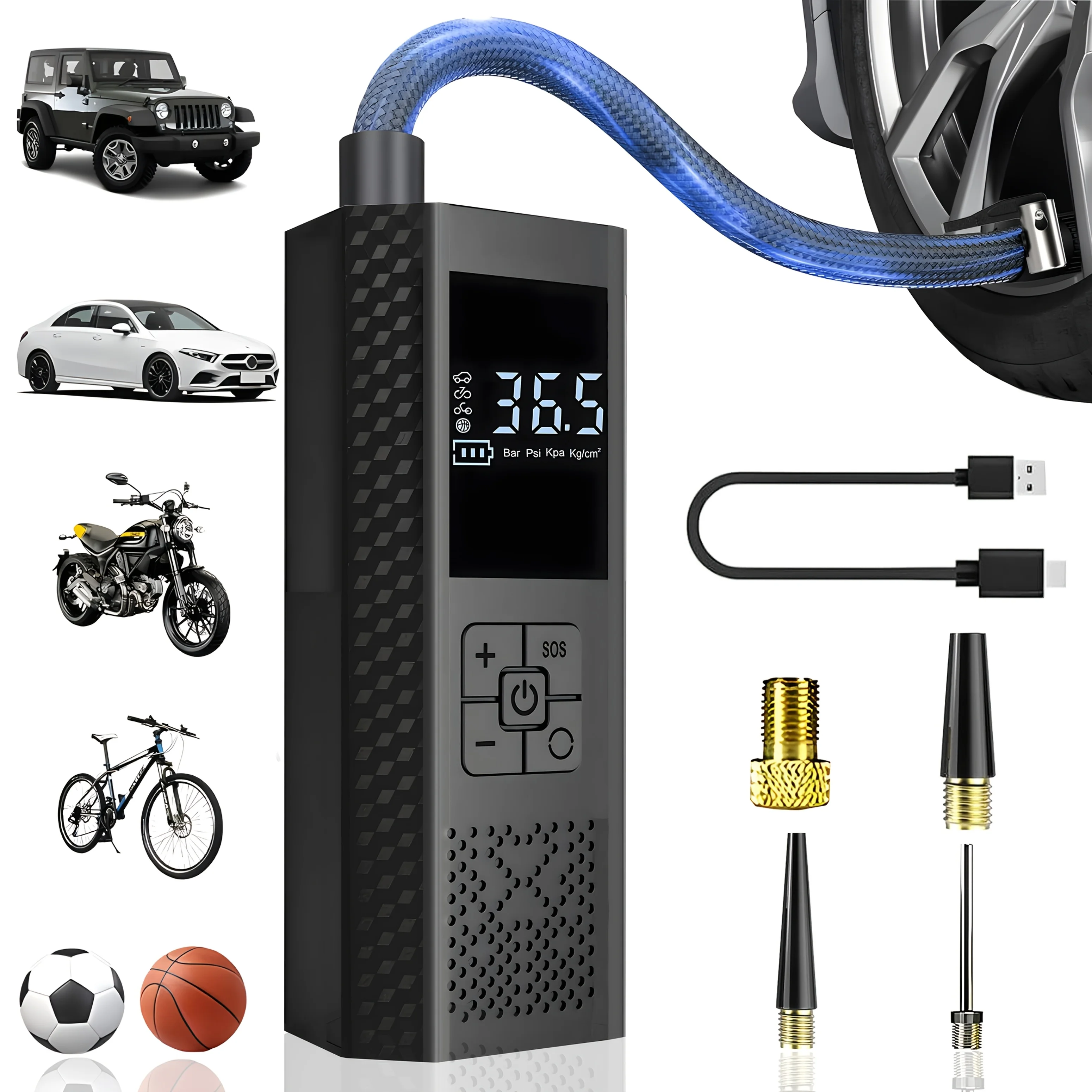 

Portable Air Compressor,150 PSI Car Tire Air Pump,One-touch Smart Air Pump Tire Inflator for Cars,Motorcycles,Bicycles,Ball