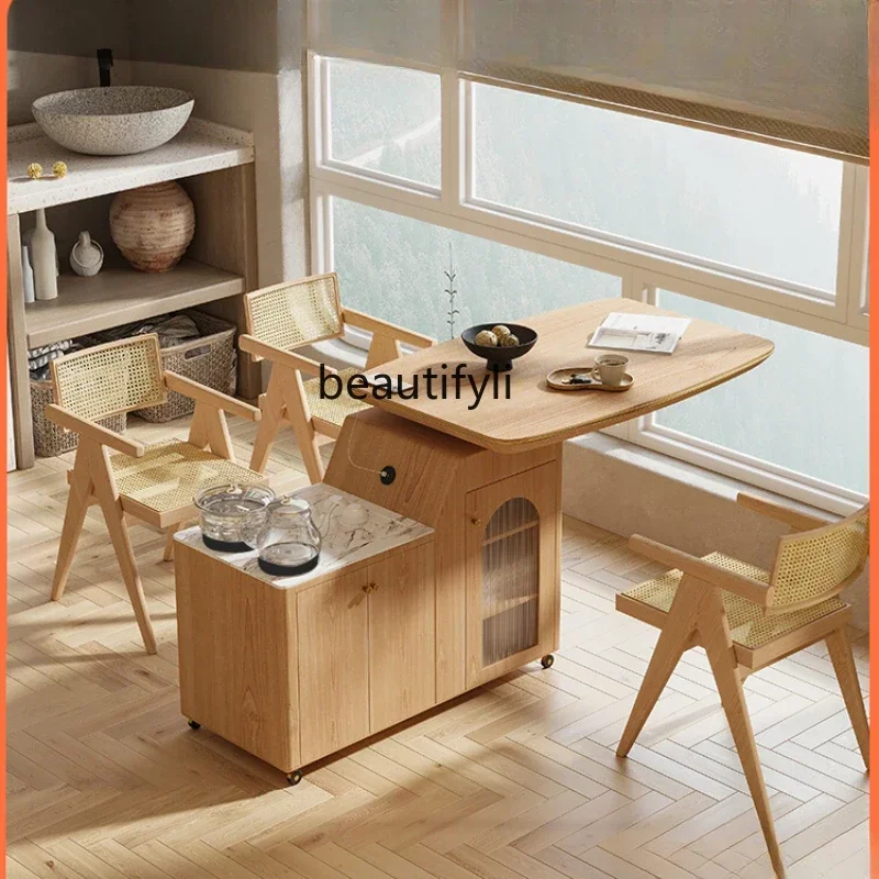 

44Nordic Solid Wood Tea Cart Sofa Tea Side Cabinet Log Wind Multifunctional Movable Tea Table