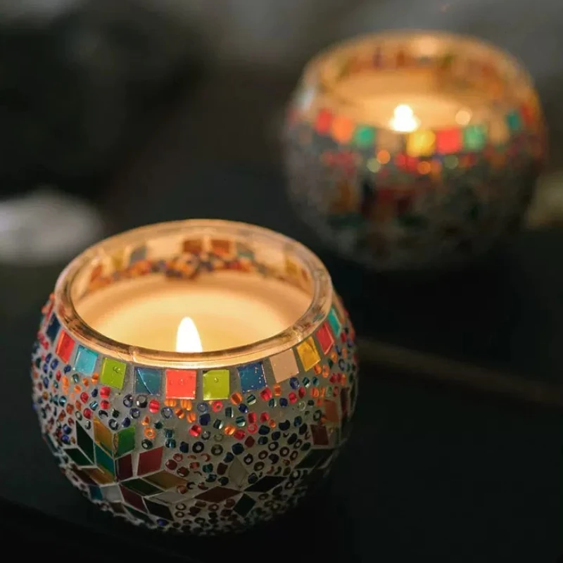 Moroccan Mosaic Glass Scented Candle, Ambient Aroma Decorative Ornament for Bedroom, Gift for Birthday & Housewarming