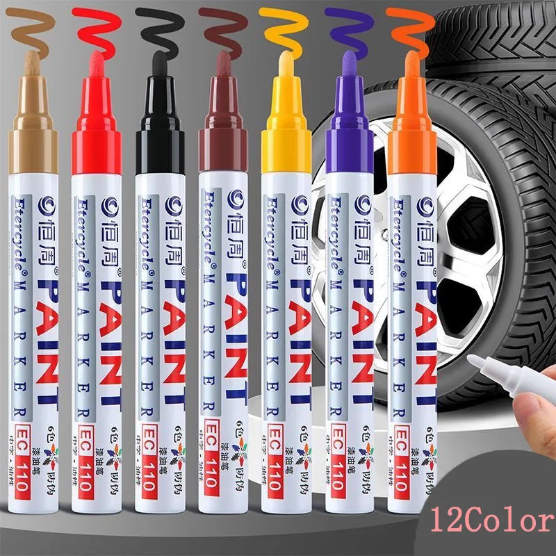 6Pcs Colorful Permanent White Paint Marker Waterproof for Stone Markers Tire Tread Rubber Fabric Metal 12 Colors Pens