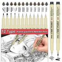 12 Nibs Pigment Liner Micron Ink Marker Pen for Manga Draw Sketching Needle Pen Hook Line Pen Sketch Stationery Set Art Supplies