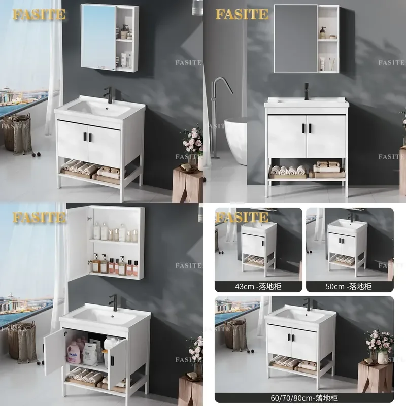 For Small Apartment Balcony Bathroom Floor-to-ceiling Ceramic Integrated Wash Basin Cabinet Combo Space Saving Modern Design