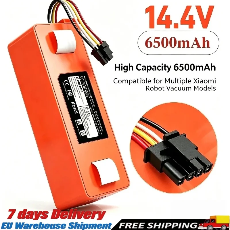 Batterie au lithium BRR-2P4S-5200S améliorée à longue durée de vie, 6500 mAh, conception à grande capacité avec circuit de protection multi-couches complet, pièces de rechange à alimentation stable pour robot aspirateur intelligent Xiaomi Roborock S5 MAX S6 S50 S51 S55 S60 S65