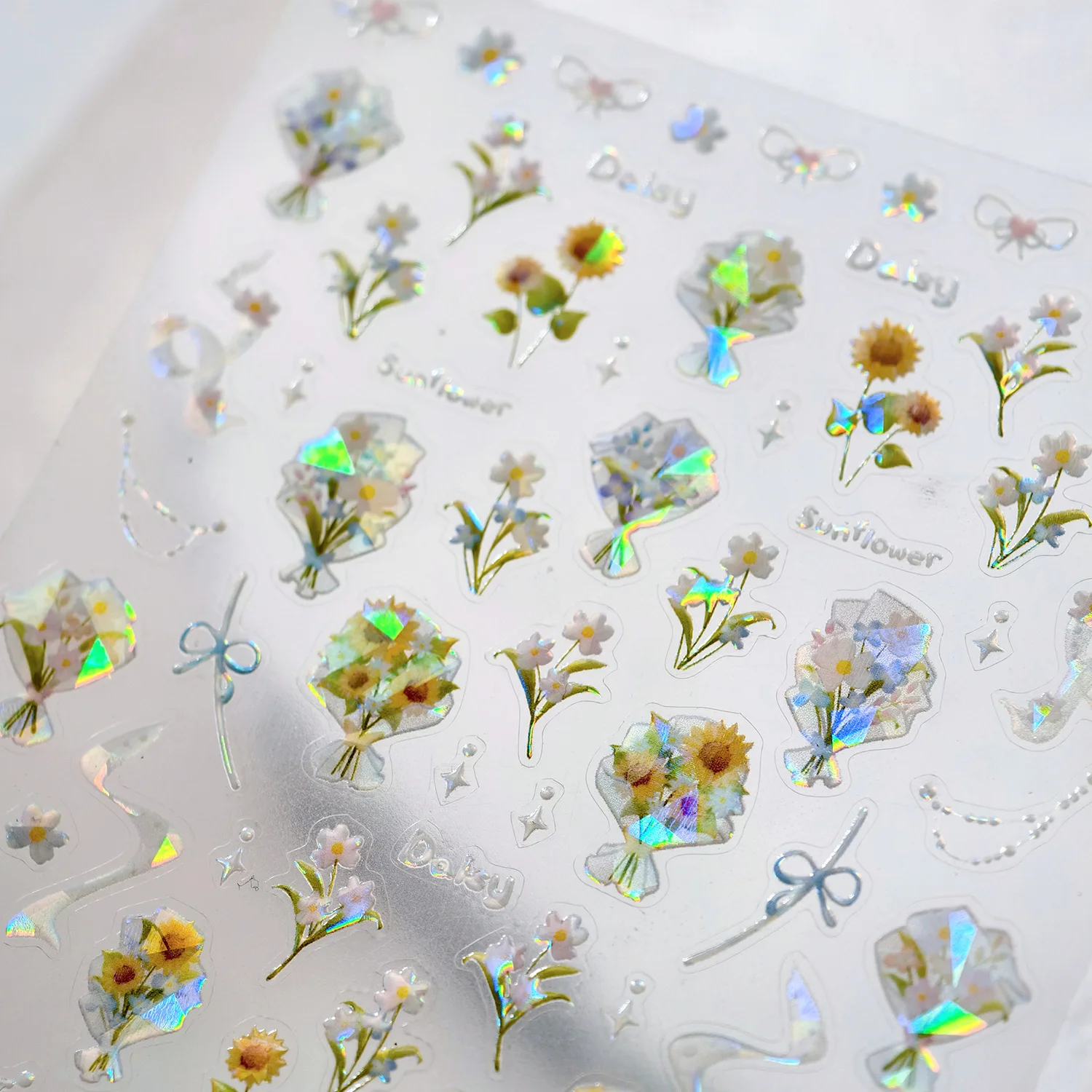 Adesivo floreale colorato per nail art Motivi da giardino estivo Petali di fiori succosi Motivi botanici dimensionali Decalcomania adesiva per manicure