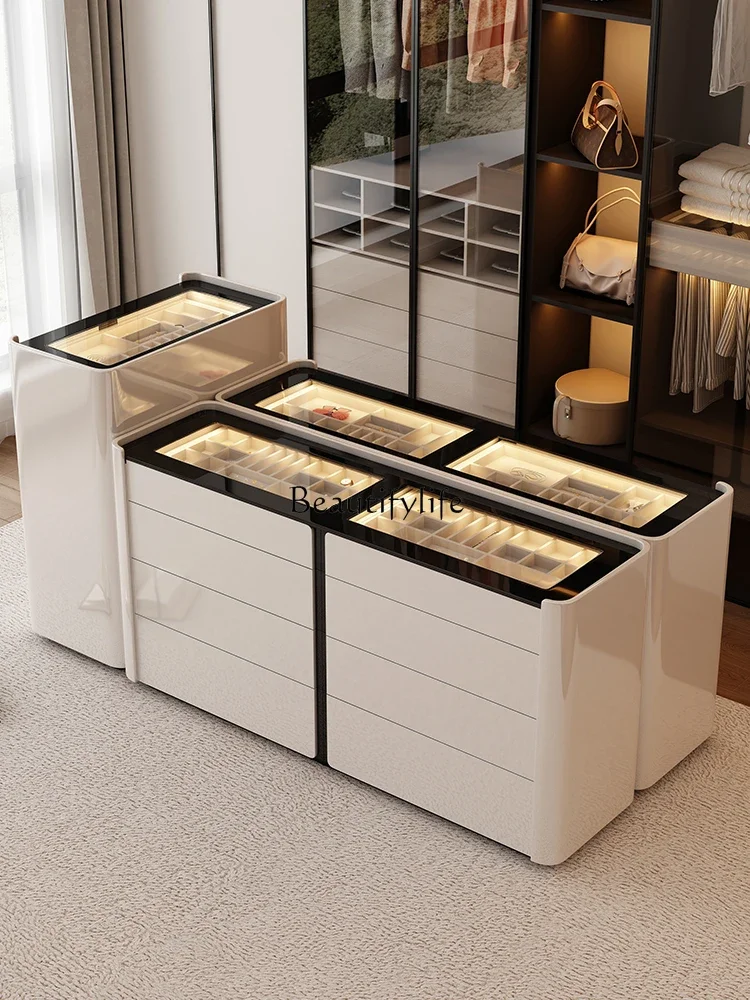 Modern light luxury storage cabinet, storage eight buckets, high and low makeup jewelry box, Nakajima Tai