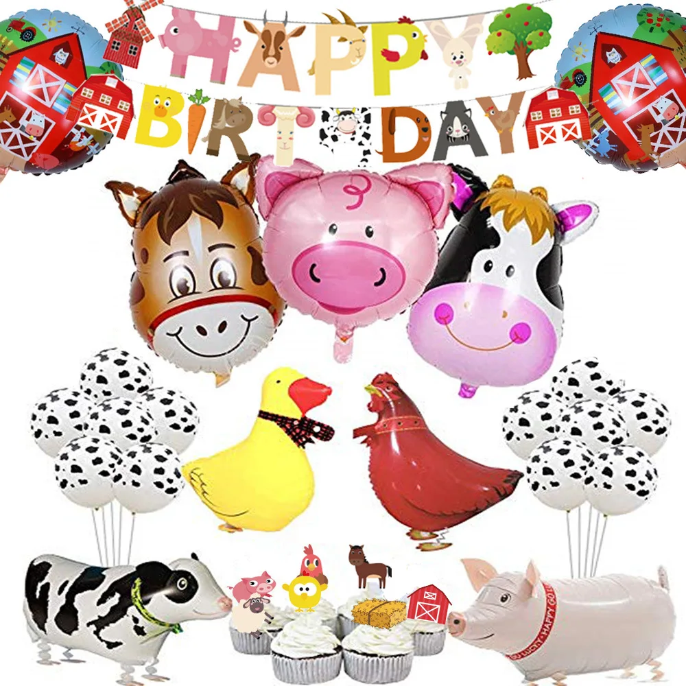 Bauernhof Tiere Anzahl Luftballons Party Dekorationen Hahn Kuh 18in Runde Diy Für Kild Ballon Spielzeug In Kinder Geburtstag Party liefert – Detail 7