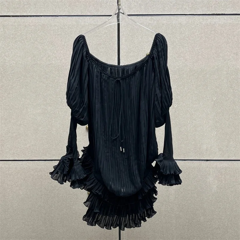 Vestidos femininos novo outono 2025 em camadas plissado borda magro mini vestido sexy fora do ombro vestidos curtos vestidos de festa vestidos de noite