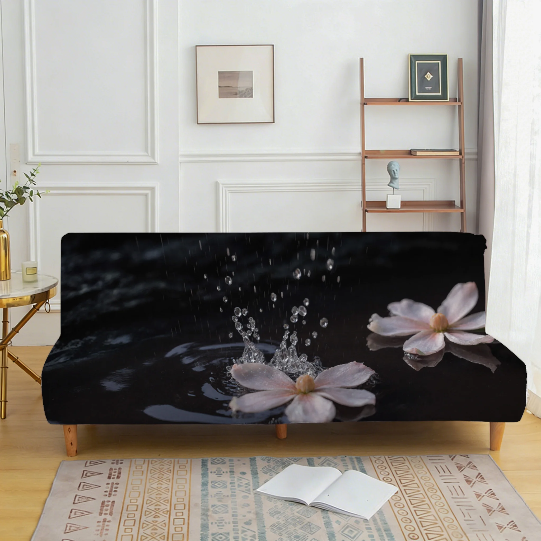Falling Flower Flowing Water Elastic Sofa Bed Cover, Living Room Sofa Bed Cover, Dustproof Machine Washable Sofa Bed Cover