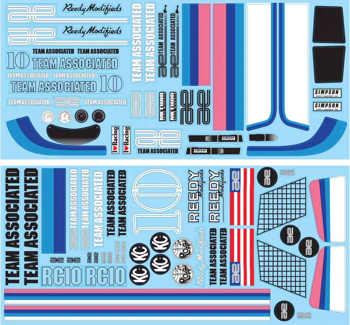 Decal sheet for 1/10 AE RC10 Body shell