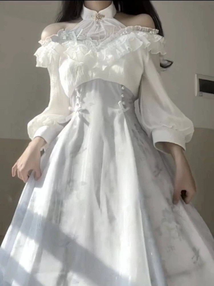 New Fashion Sweet Lolita Dresses Women Causal Elegant Flower Print Slim Bandage Princess Dress Chic Y2k Evening Party Long Dress