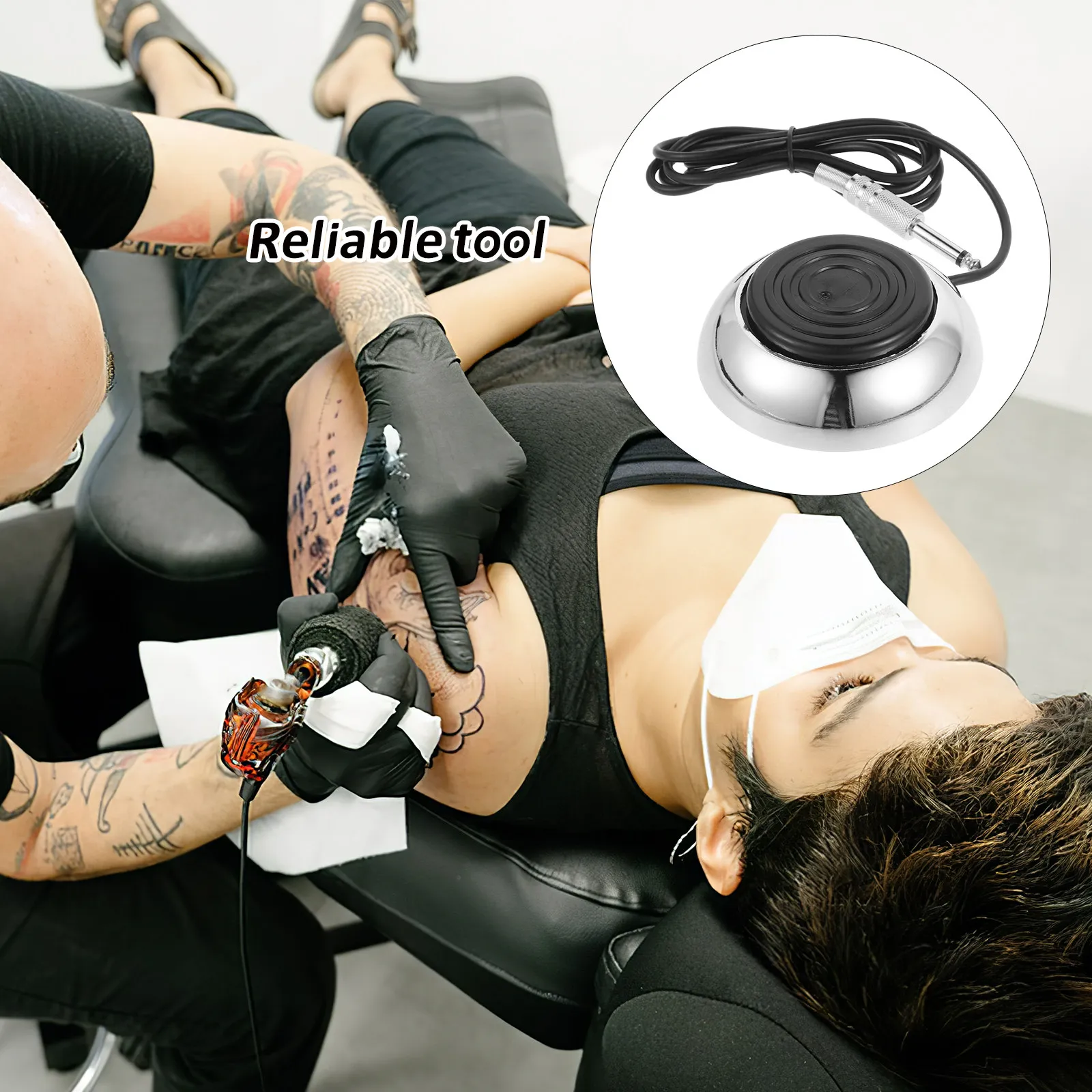 

Round Stainless Steel Tattoo Foot Pedal Portable Pedal Switch with Clip Cord Stable Current Output 360 Degree Design Tattoo