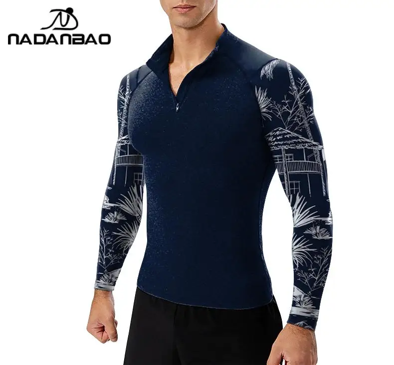 Nadanbao Summer Swimming T-Shirt Men Swimsuit Diving Suits Zipper Jersey Uv Protection Clothes Drying Surfing Beachwear Swimwear