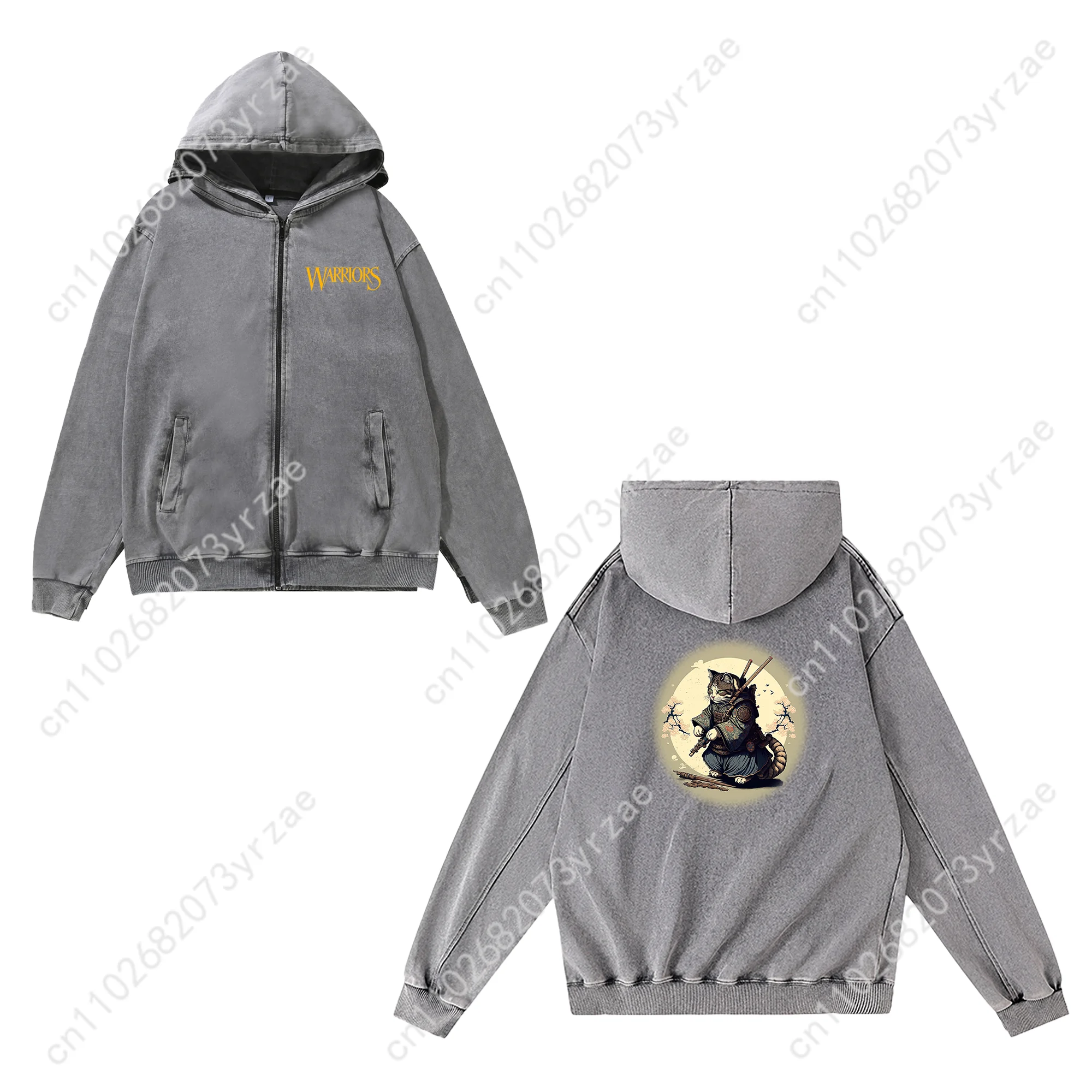 Sudadera con cremallera de guerrero de gato para hombre y mujer, sudaderas con capucha Retro para adolescentes, jersey Vintage, sudadera con bolsillo, chaqueta hecha a medida con cremallera completa