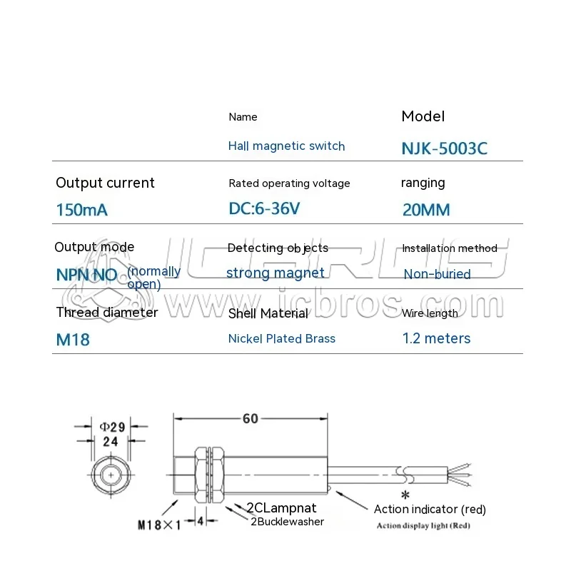 M18 Magnetic Hall Switch NJK-5003C Three GHG18-20A Two Wire Normally Open 5V 24V NJK-5003D NJK-5003A GHG18-20A GHG18-20A