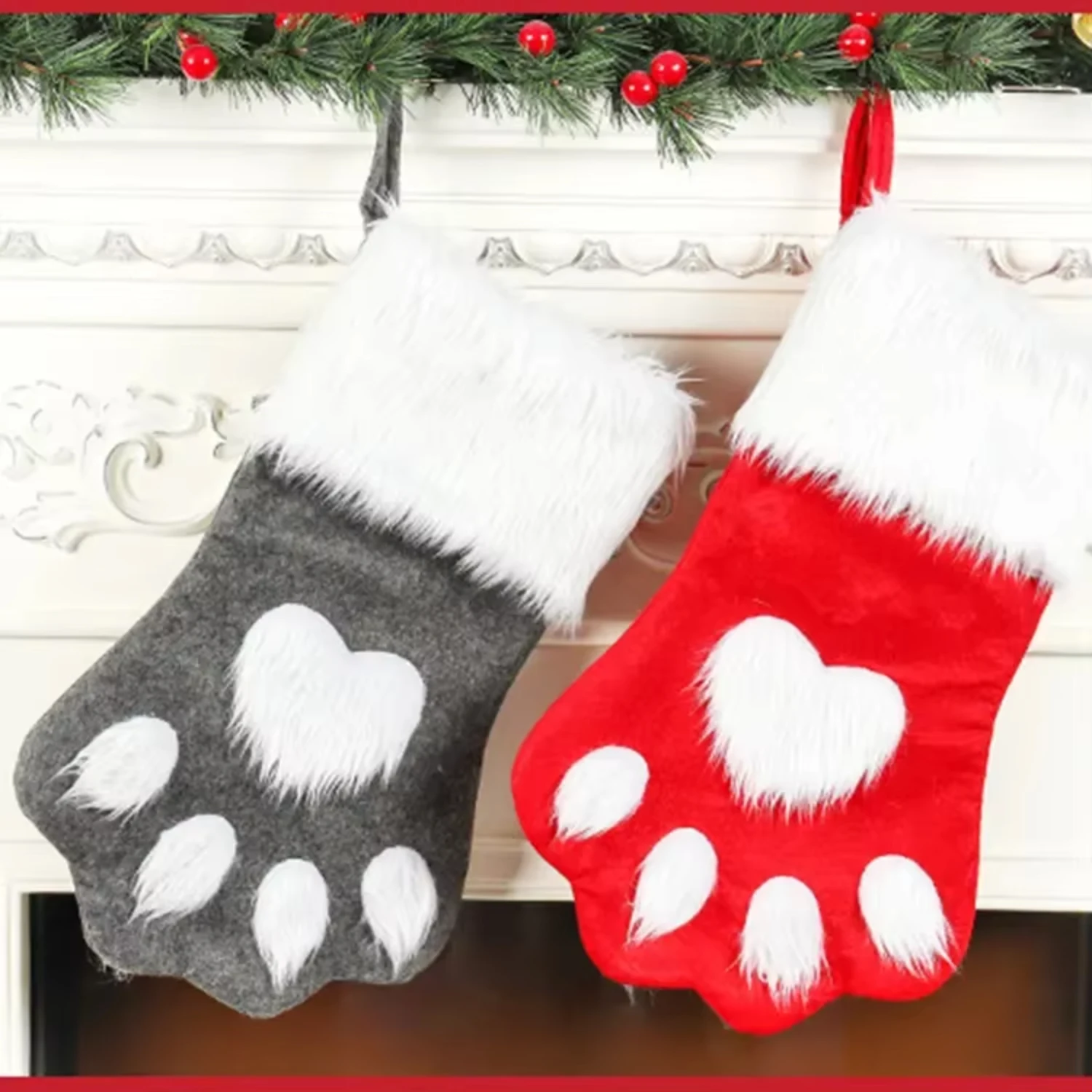 for  2023 Gift  Stockings Long-haired Dog Claw Christmas Socks Christmas Tree Ornaments Cat outfit Cat clothes for cats Pets Vca