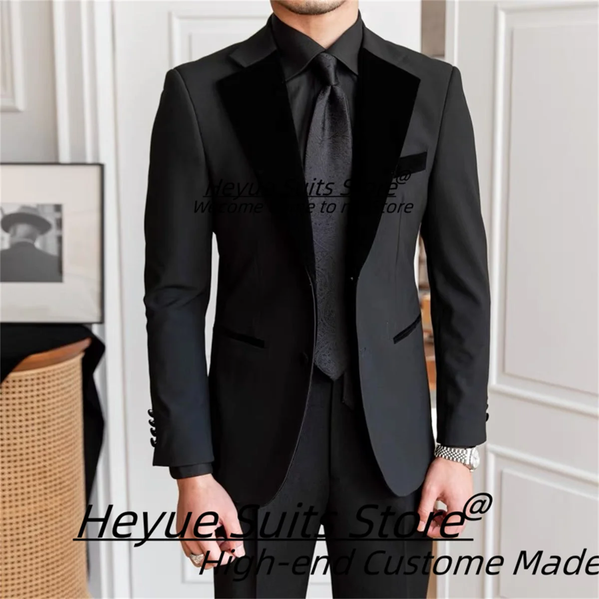 Black Formal Elegant Wedding Suits For Men Slim Fit Notched Lapel Groom Tuxedos 2 Pieces Sets High-end Male Blazes Costume Homme