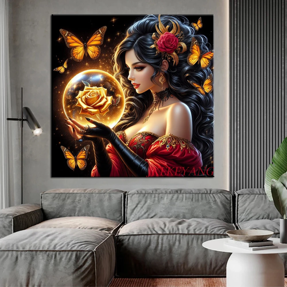 Woman and Yellow Roses DIY 5d Diamond Painting Cross Stitch Kits Diamond Mosaic for Living Room Decor