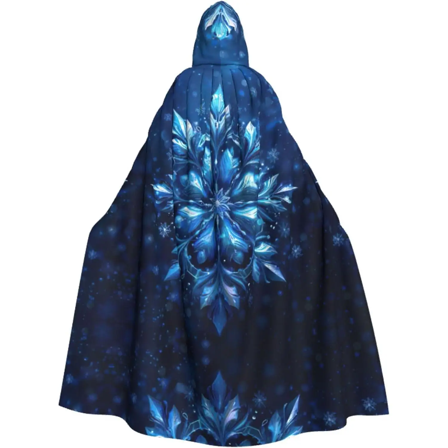 

Blue Christmas Snowflake Print Hooded Cloak Halloween Costume Adult Size with Dramatic Cloak for Cosplays,Witch Capes