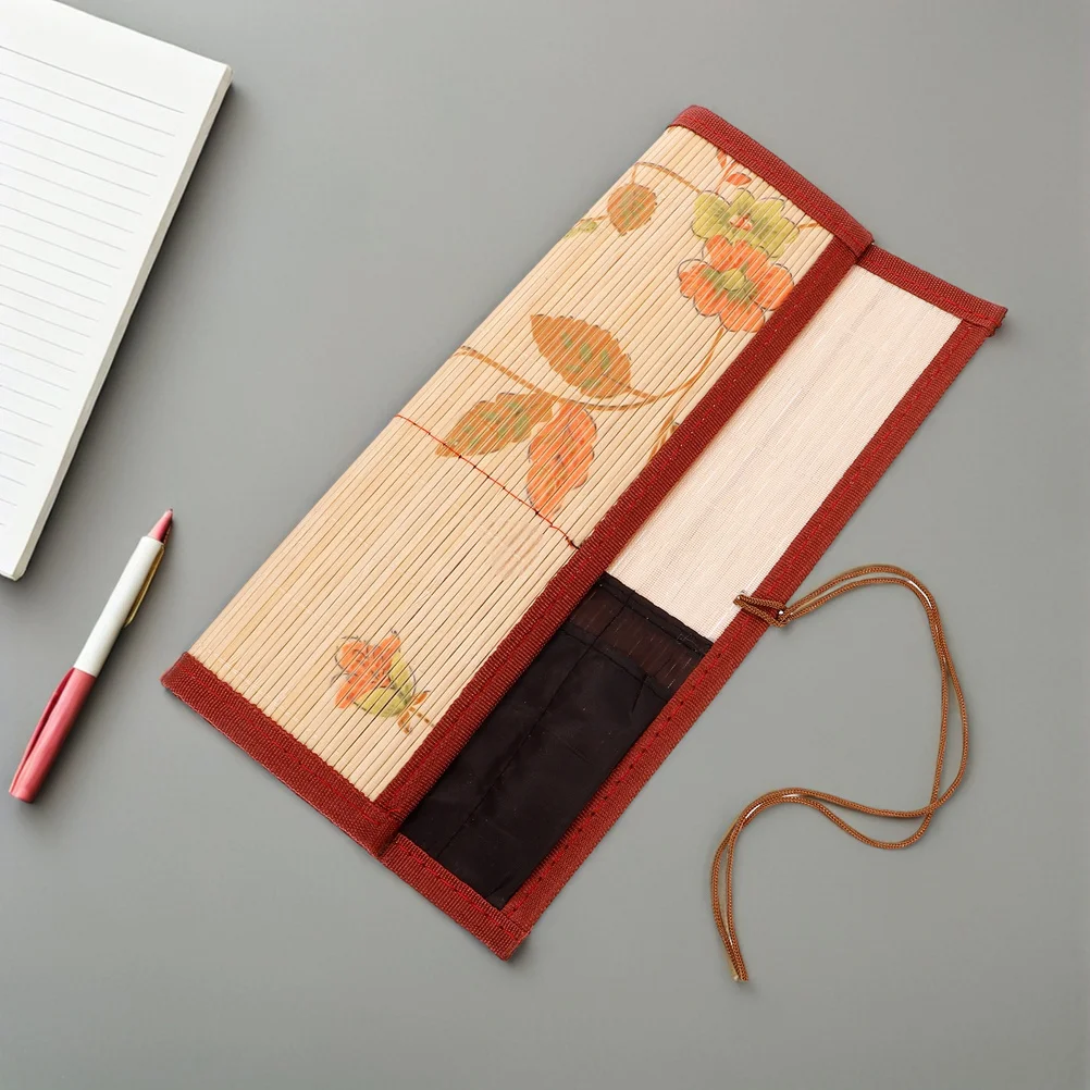

2Pcs Bamboo Vintage Calligraphy Brush Wrap Roll Portable Brush Holder Organizer Case for Travel Home Beginners Artists