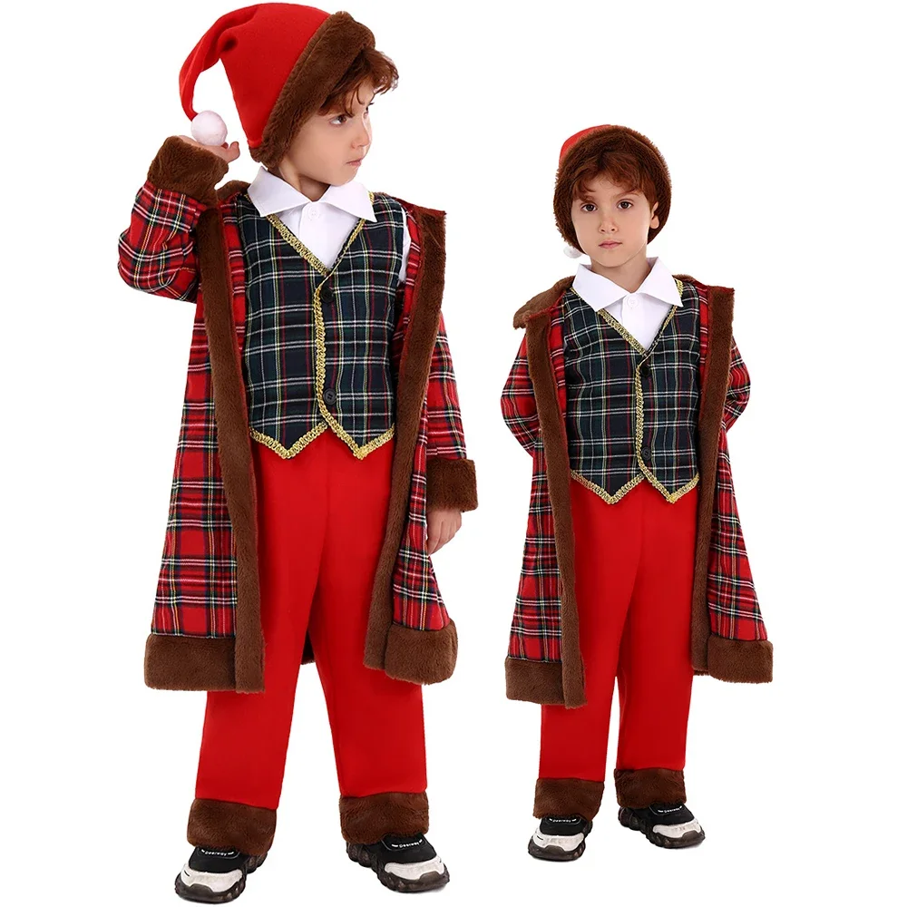 Kinder rot kariert Santa Claus Kostüm Weihnachts kleidung Jungen Gentleman Anzug Set Kind Plaid Weihnachts kostüme