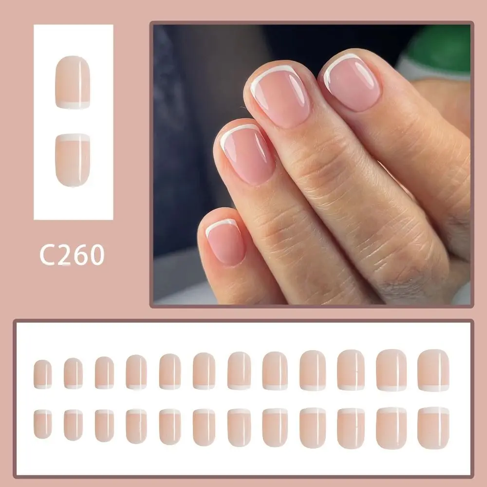 

Detachable Short Round False Nails French White Edge Fake Nails Full Cover Detachable Nail Tips for Salon