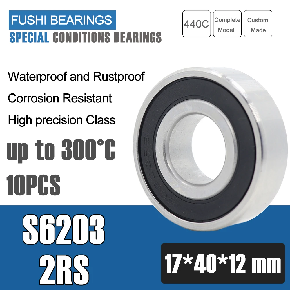

S6203RS подшипник 17*40*12 мм ABEC-3 (10 шт.) 440C Нержавеющая Сталь S 6203RS шарикоподшипники 6203 шарикоподшипник из нержавеющей стали