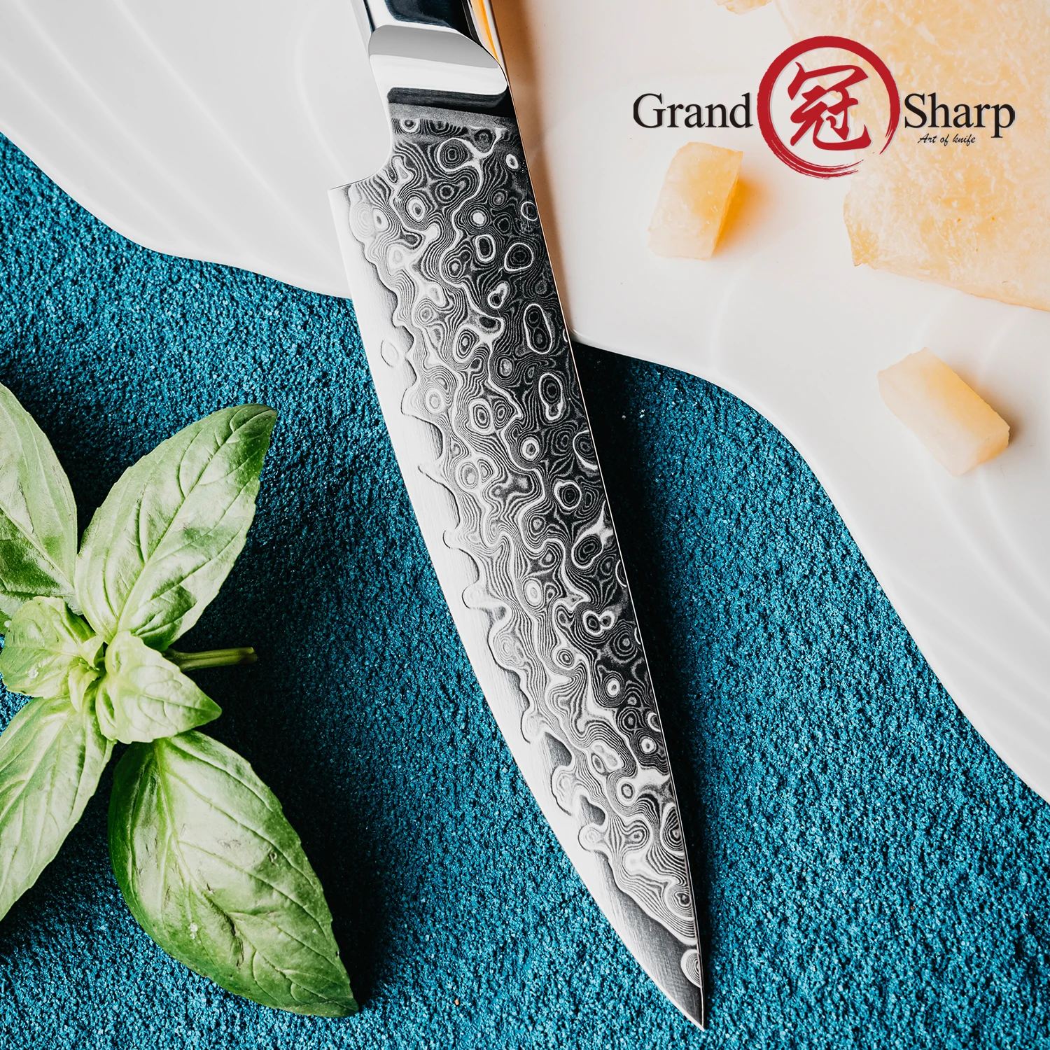 Grandsharp 5''Utility Knife 129 Layers Damascus Steel 10Cr15MoV Core Resin Handle Full Tang Construction Ideal For Cutting Fruit