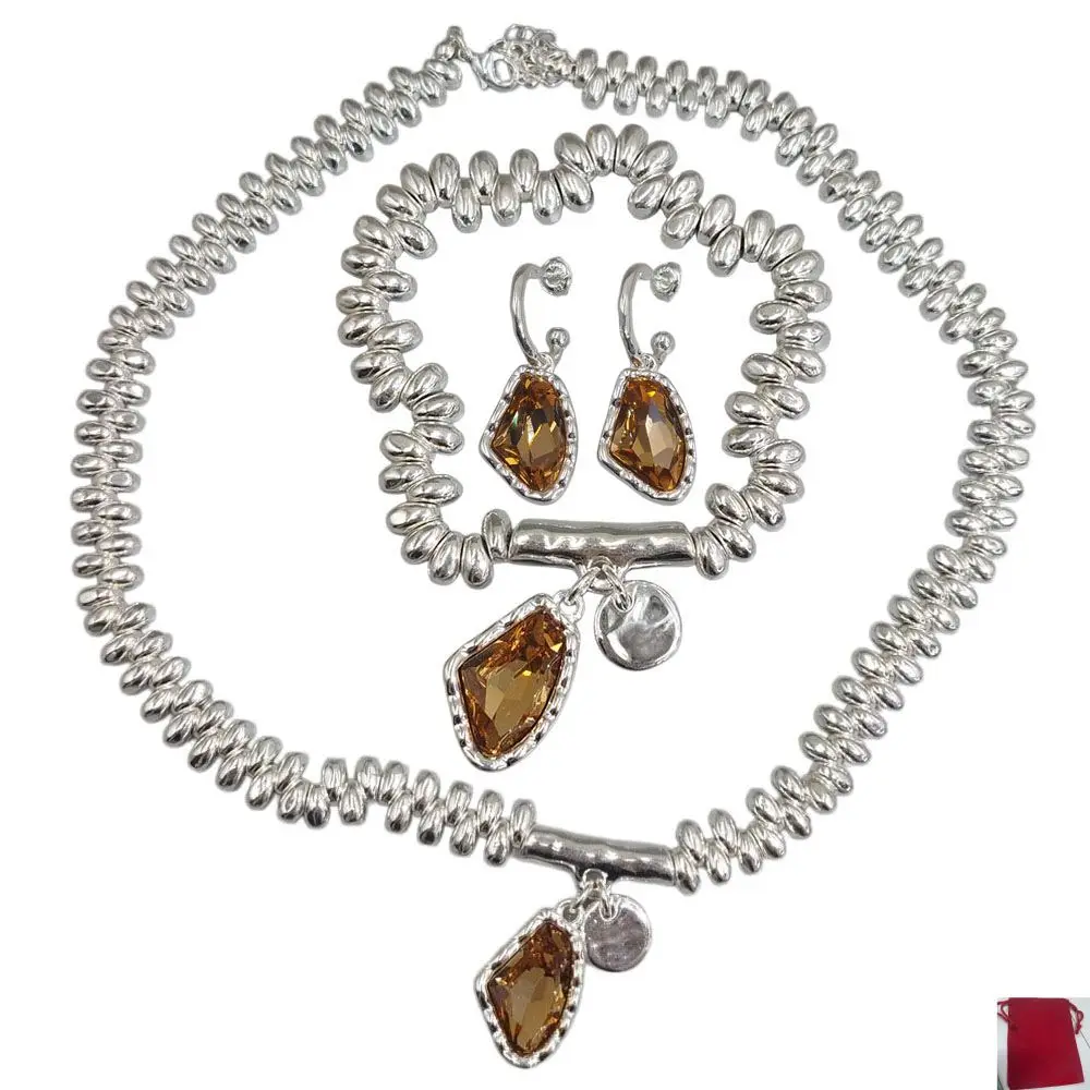 2026 Spain Brilliant Mature Brown Zircon Geometric Jewelry Three Piece Personalized Gift Set