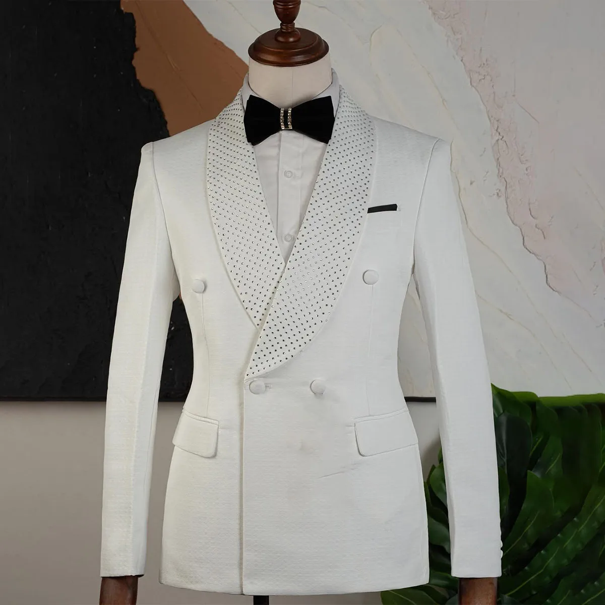 

Мужские костюмы на заказ, приталенного кроя, с бриллиантами, для свадьбы, роскошные, 2-х предметные комплекты, смокинги, блестящие мужские пиджаки для выпускного бала, костюмы для мужчин