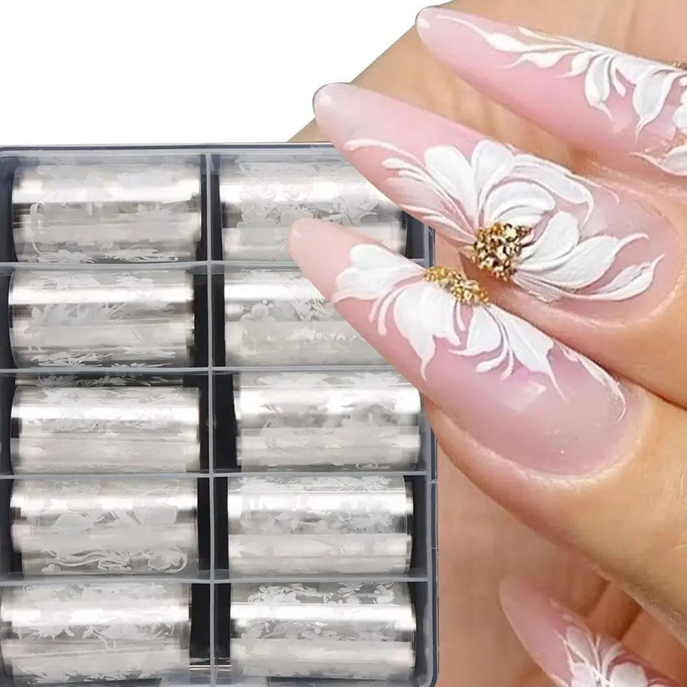 French style Nail Art Transfer Paper DIY Pink Checkered White flowers Nail Stamping Plates Line Geometric Nail Transfer Template