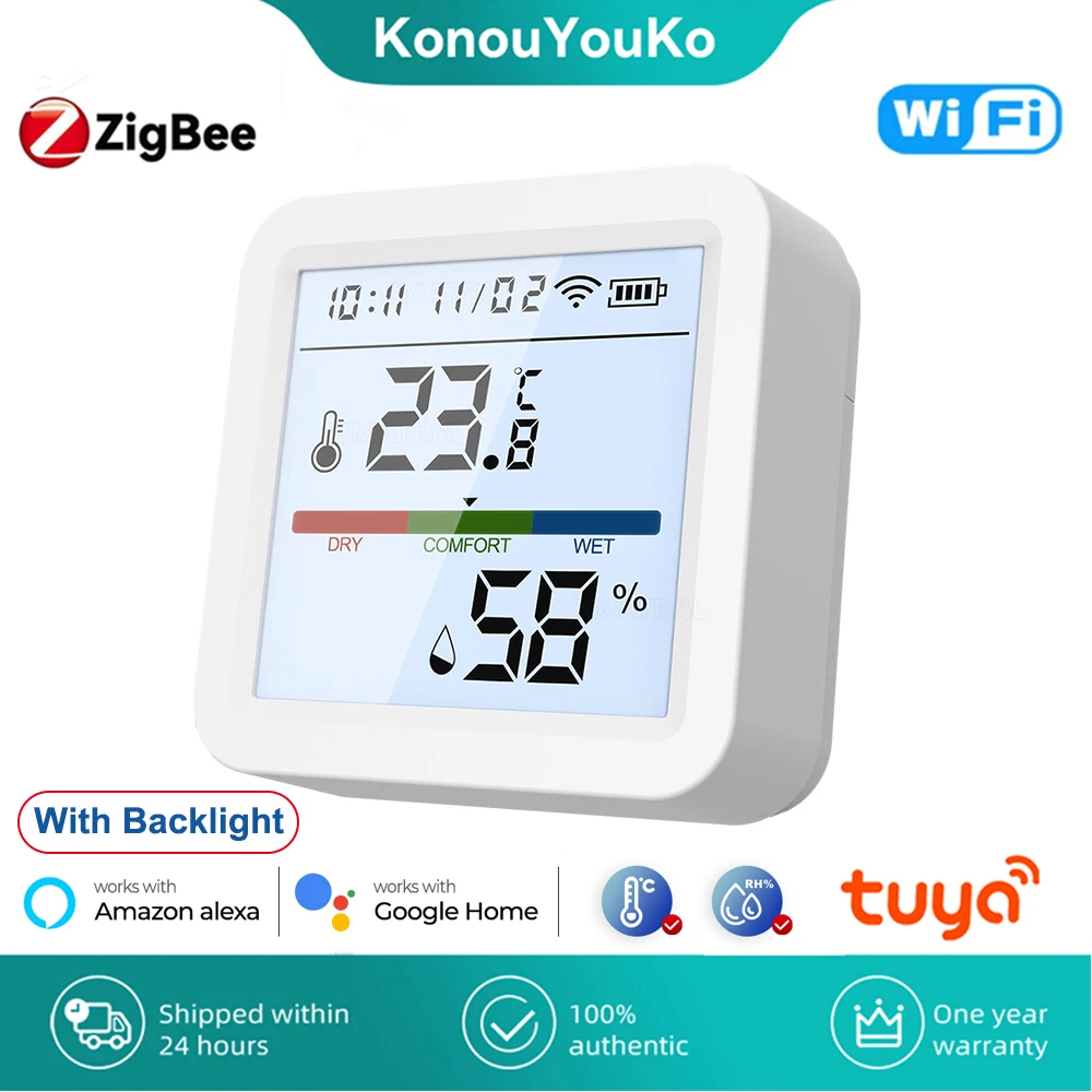 Tuya WiFi Zigbee Temperature Humidity Sensor Smart Life Backlight Hygrometer Thermometer Sensor Works with Alexa Google Home