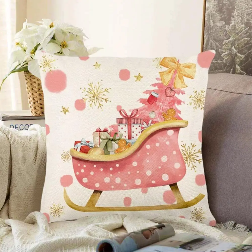 Pillowcase Cartoon Christmas Element Pattern Design Hidden Zipper Non-fading Modern Home Decoration Pillow Cover New Year Decor