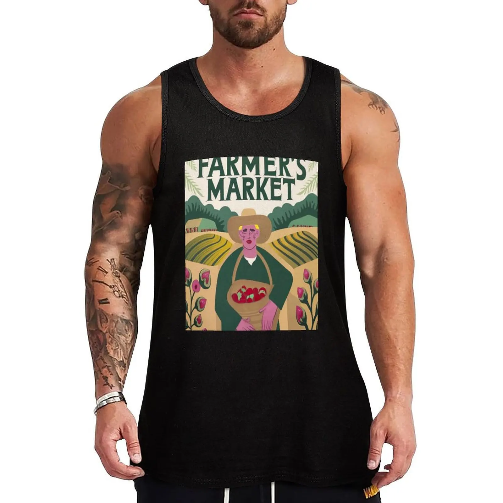 

Fresh Produce Galore Vibrant Farmers Market Tank Top vests for men cotton t-shirts man Sleeveless men gym shirt men