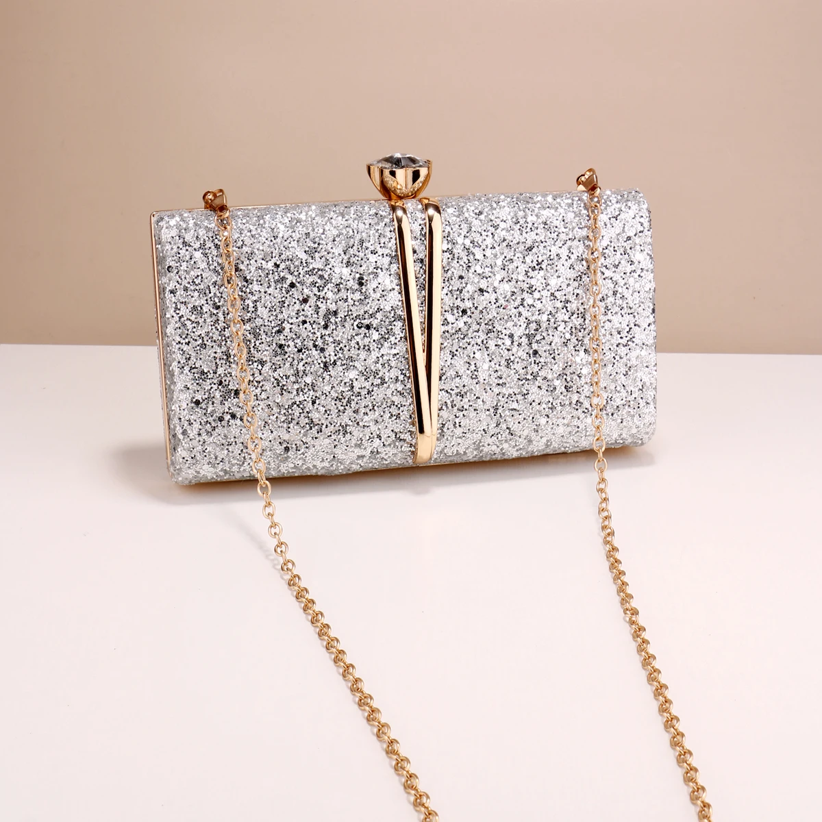 Metal Chain Shoulder Clutch With Flap Fashion Wedding Party Handbags Prom Dinner Evening Bags