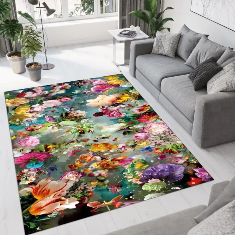 Rose Flowers Rug Colorful Boho Decor Living Room Bedroom Rug Home Decoration Retro Carpet
