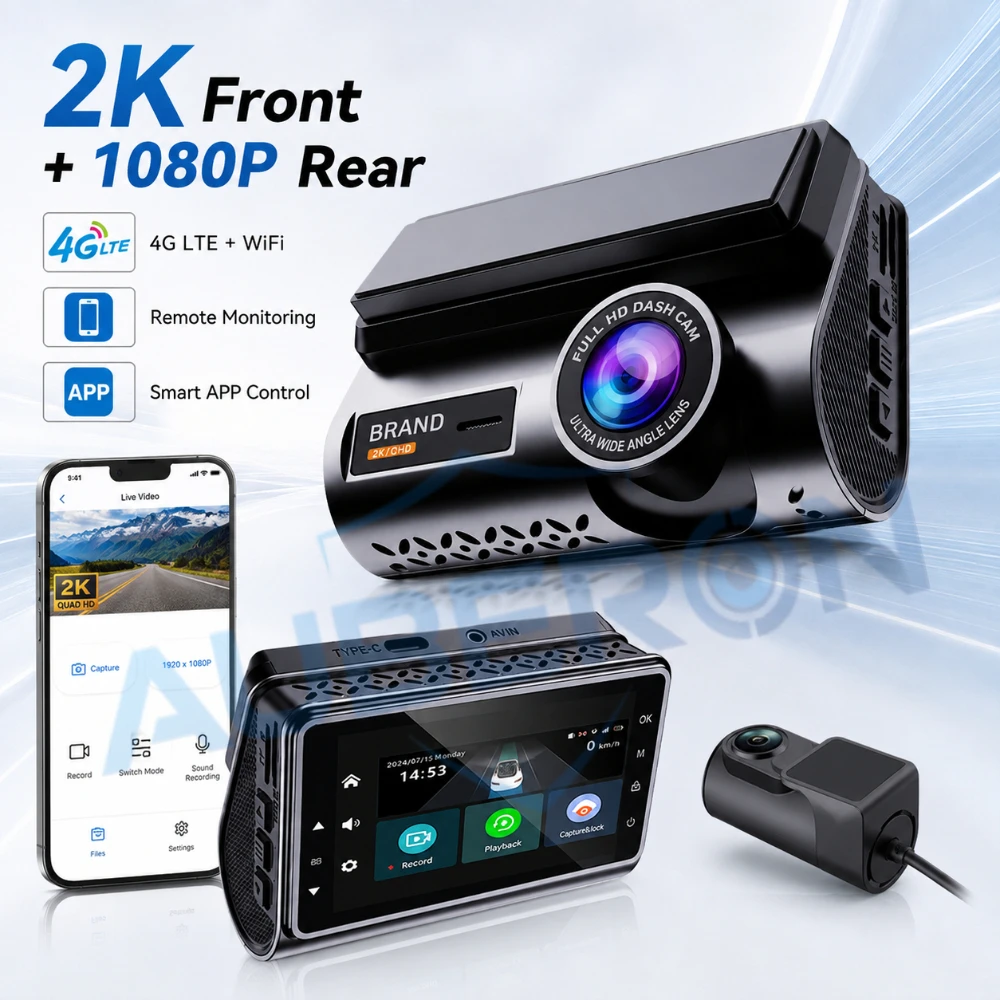 4G LTE Car Camera Dash Cam 2K Front 1080P Rear Video Recorder GPS WiFi Smart APP Remote Monitoring Night Vision G-Sensor Car DVR