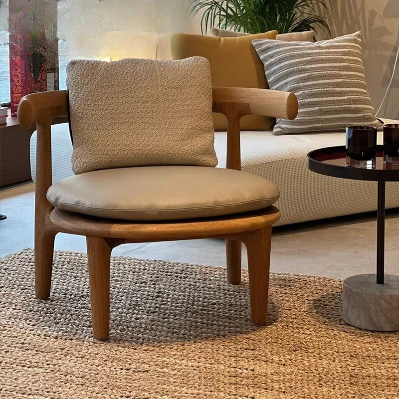 

Solid wood wabi wind chair light retro log single chair Italian style