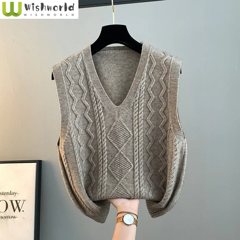 

New Knitted Women's Sweater Loose Autumn/Winter Knitted Tank Top Korean Edition Elegant Women's Top