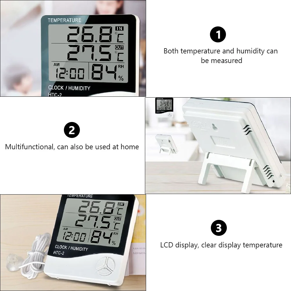 الرقمية LCD ميزان الحرارة الرطوبة المزدوج داخلي في الهواء الطلق درجة الحرارة الرطوبة رصد حوض السمك خزان الأسماك ميزان حرارة المياه على مدار الساعة