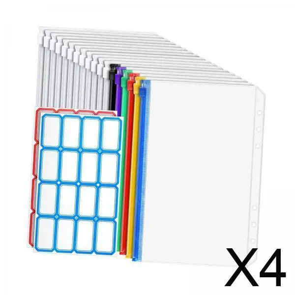 

4x 18x Envelope Folders Pouch Bags with 32 Pcs Label Stickers for Saving Money