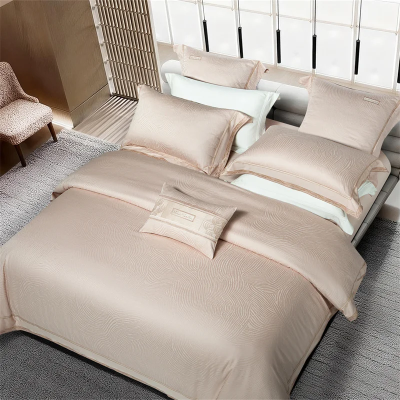 Premium 1000TC Egyptian Cotton Jacquard Luxury Bedding Set Embroidery Border Silky Duvet Cover Set Bed Sheet Pillowcases 4Pcs