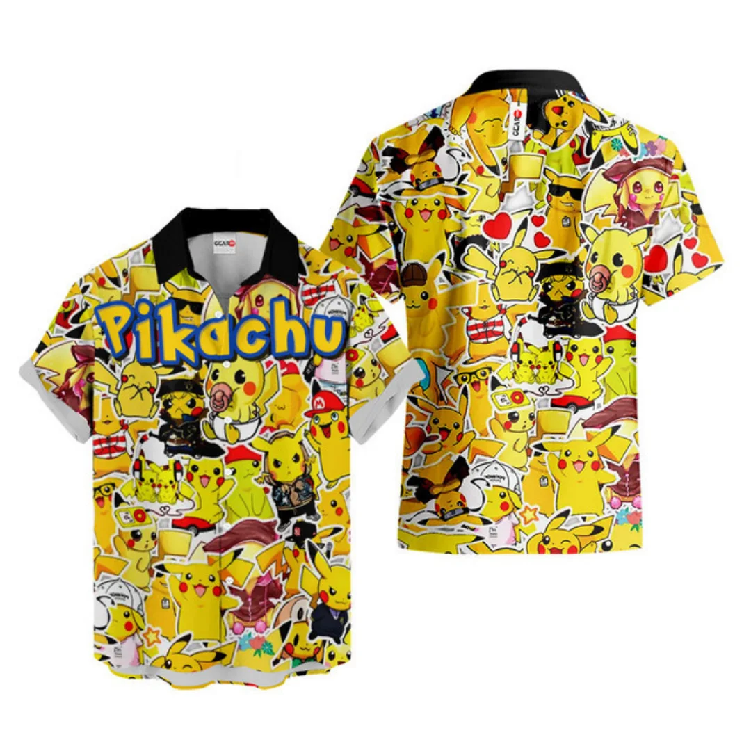 

2026 Pokémon Pikachu graphic Hawaiian Shirt Casual Beach Shirt Summer Sports Leisure Men's T-Shirt Kid's Clothing Tee Y2k Woman