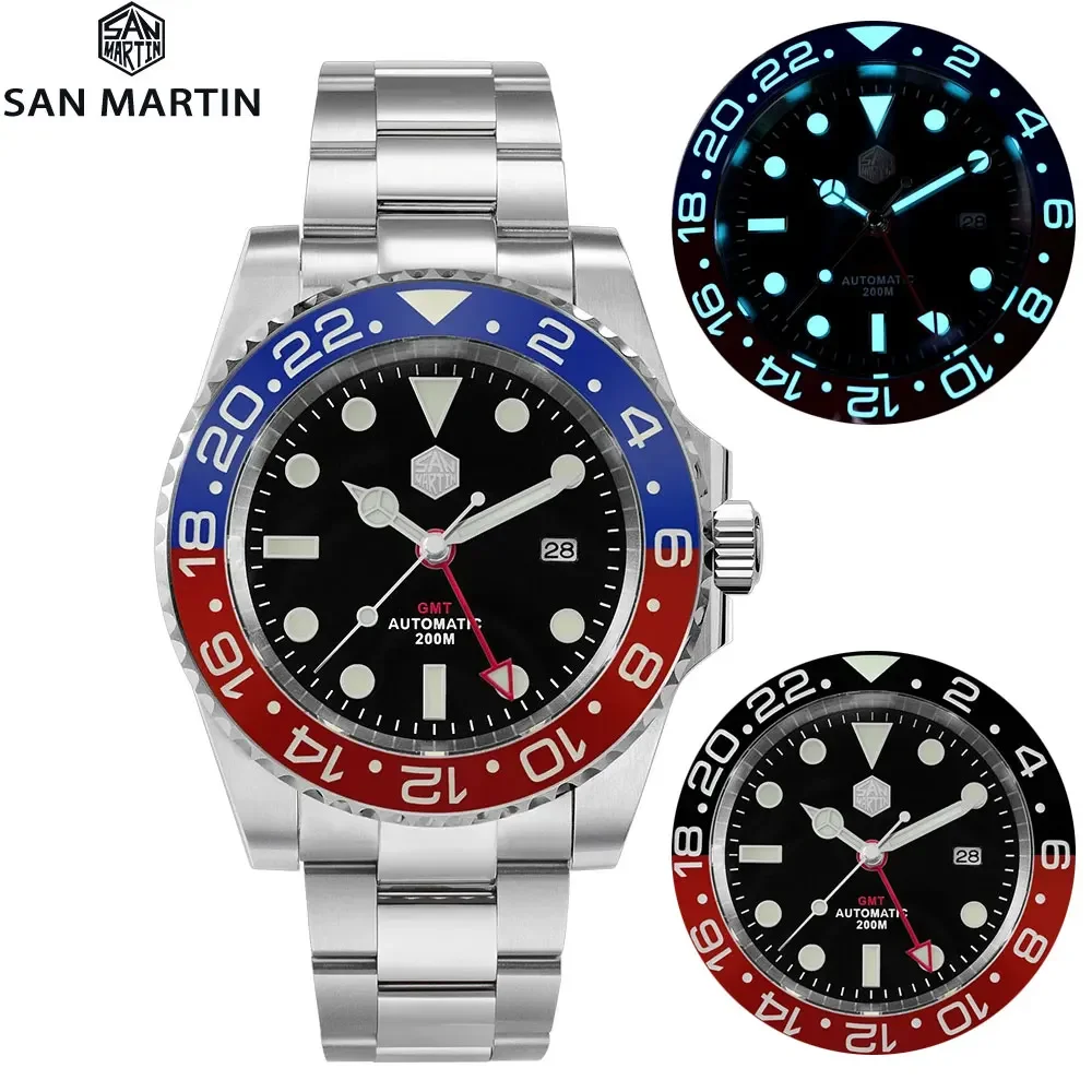 

San Martin 40.5mm Diver Watch for Men GMT Automatic mechanical movement Watches Sapphire BGW-9 Full Luminous Waterproof 20Bar