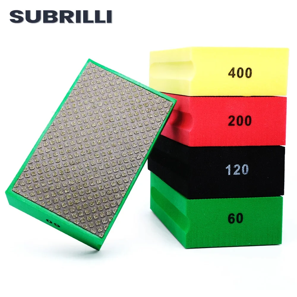 SUBRILLI 4 pz/set Diamante Lucidatura A Mano Tampone Levigatura Blocco Per Granito Marmo Ceramica Vetro Elettrolitico Diamante Tampone Abrasivo