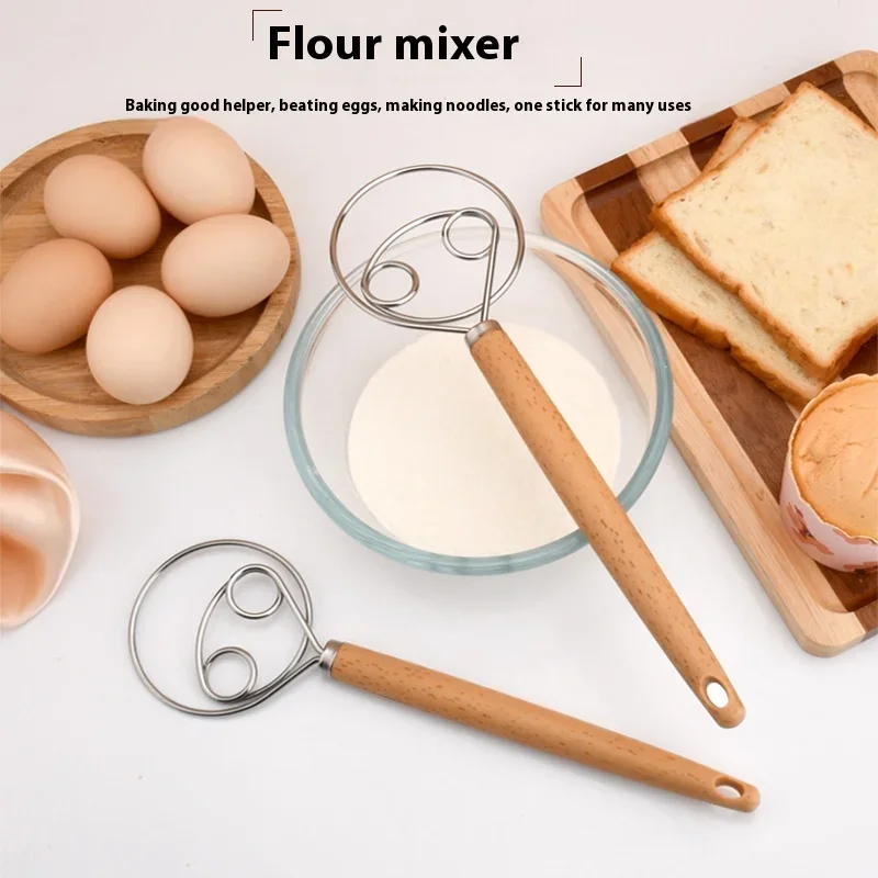 Cake Baking Accessories Stainless Steel Manual Dough Blende Wooden Handle Cake Egg Whisk Bakery Mixer Pastry Kitchens Bakeware