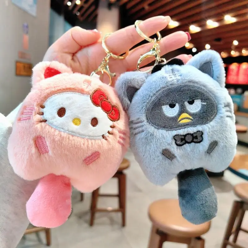 Japonês sanrio dos desenhos animados brinquedo de pelúcia chaveiro kawaii olá kitty kuromi mochila pingente purin cinnamoroll presente do feriado das crianças